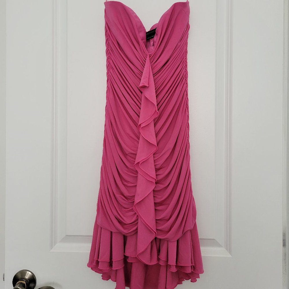 BCBG strapless pink ruched dress size small